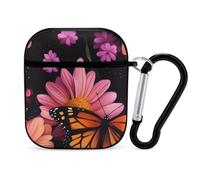 Monarch Butterfly And Flower Petals Stylish Printed Bluetooth Headset Protective Cover Compatible with AirPods 1/2 with Buckle