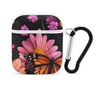 Monarch Butterfly And Flower Petals Stylish Printed Bluetooth Headset Protective Cover Compatible with AirPods 1/2 with Buckle