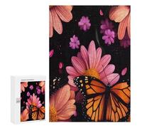 Monarch Butterfly And Flower Petals Wooden Puzzle Letter on Back Adults Difficult Jigsaw Puzzles for Home Family Game Birthday Gift