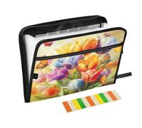 Monarch Butterfly Floral Yellow Accordion File Organizer Portable Expanding File Folder with Safe Zipper & Colorful Labels for Receipt Letter A4 Papers Important Document Storage