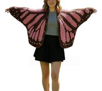 Monarch Butterfly Knit Cardigan, Crochet Monarch Butterfly Cardigan Sweater, with Butterflies Wing Pattern Knit Coverup (Pink,S)