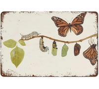 Monarch Butterfly Life Cycle Poster Nature Watercolor Wall Art Funny Vintage Metal Tin Sign for Bedroom Living Room Kitchen Yard Garden Wall Decor Gift Outdoor and Indoor