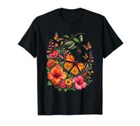 Monarch Butterfly Metamorphosis Caterpillar Floral Nature Value Graphic T-Shirt, Men, Black, L