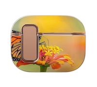 Monarch Butterfly on Flower Compatible with Airpod Pro 1/2 Case PC Scratch-Resistant Drop-Proof Protective Cover with Secure Buckle