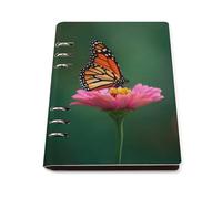 Monarch Butterfly on Flower Leather A5 Binder Notebook Refillable Travel Journal with 90 Sheets Personal Planner for Women Men