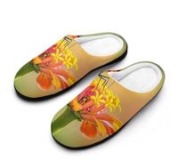 Monarch Butterfly on Flower Women's Slippers Cotton Warm House Shoes with Rubber Anti-Slip Sole Slip On for Home Outdoor 7-8(39-40