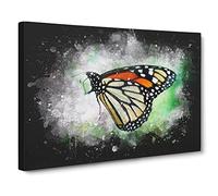 Monarch Butterfly Paint Splash Canvas Print | Gallery Wrapped 30mm Frame Wall Art | 20x14 inches | Ready to Hang | Modern Animals Picture | Living Room Bedroom Lounge Office