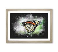 Monarch Butterfly Paint Splash Framed Print | A2 Oak Framed Wall Art | Ready to Hang | Modern Animal Picture | Living Room Bedroom Lounge Office
