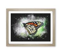 Monarch Butterfly Paint Splash Modern Art Framed Print | A4 Oak Framed Wall Art | Ready to Hang | Modern Animal Picture | Living Room Bedroom Lounge Office