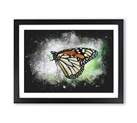 Monarch Butterfly Paint Splash Modern Art Framed Wall Art Print, Ready to Hang Picture for Living Room Bedroom Home Office Décor, Black A4 (34 x 25 cm)