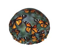 Monarch Butterfly Print Reusable Shower Caps for Women Double Layer Hair Cap Adult Hair Cap for All Hair