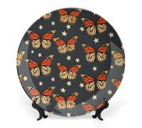 Monarch Butterfly U.S. Flag Bone China Decorative Plate Ceramic Plates Wall Decor with Display Stand 7inch