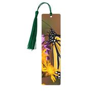 Monarch Butterfly Wooden Bookmarks 5 Pcs,Handmade Double-Sided Printed Book Marks Page Markers with Dark Green Tassels Book Accessories Gift for Book Lovers Women Men