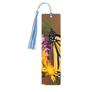 Monarch Butterfly Wooden Bookmarks 5 Pcs,Handmade Double-Sided Printed Book Marks Page Markers with Sky Blue Tassels Book Accessories Gift for Book Lovers Women Men