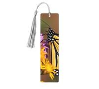 Monarch Butterfly Wooden Bookmarks 5 Pcs,Handmade Double-Sided Printed Book Marks Page Markers with Gray Tassels Book Accessories Gift for Book Lovers Women Men
