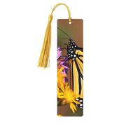 Monarch Butterfly Wooden Bookmarks 5 Pcs,Handmade Double-Sided Printed Book Marks Page Markers with Gold Tassels Book Accessories Gift for Book Lovers Women Men