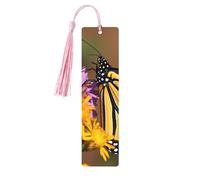 Monarch Butterfly Wooden Bookmarks 5 Pcs,Handmade Double-Sided Printed Book Marks Page Markers with Pink Tassels Book Accessories Gift for Book Lovers Women Men