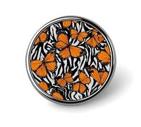 Monarch Butterfly Zebra Background Round Lapel Pin Button Brooch Tie Badge Elegant Hat Clothing Jewelry Accessories