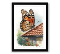 Monarch on Terracotta Botanical Framed Wall Art Print A1 (84.1×59.4cm) Black, Wall Decor for Living Room, Bedroom, Office & Home, Ready to Hang, Art Gift