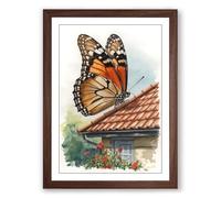 Monarch on Terracotta Botanical Framed Wall Art Print A3 (42×29.7cm) Walnut, Wall Decor for Living Room, Bedroom, Office & Home, Ready to Hang, Art Gift