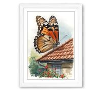 Monarch on Terracotta Botanical Framed Wall Art Print A3 (42×29.7cm) White, Wall Decor for Living Room, Bedroom, Office & Home, Ready to Hang, Art Gift