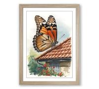 Monarch on Terracotta Botanical Framed Wall Art Print A4 (29.7×21cm) Oak, Wall Decor for Living Room, Bedroom, Office & Home, Ready to Hang, Art Gift
