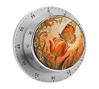 Monarch Tulip Blossom Kitchen Timer 60 Minute Visual Wind Up Timers Indoor Mechanical Timers with Magnetic Base Stainless Steel Timer for Home Cooking Time Management Tool