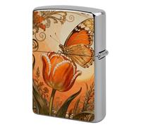 Monarch Tulip Blossom Lighter Case Metal Double-Sided Lighter Cover Pocket Lighters Sleeve Windproof Lighters Accessories for Men Women