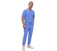 Monarch Uniforms Men's Jogger Scrub Set Tuck-in Scrubs for Men with Jogger Pants and One Pocket Top, Ceil Blue, Large-REGULAR