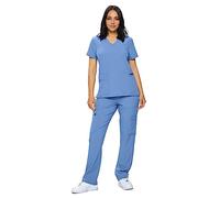 Monarch Uniforms Scrub Set for Women in Regular and Petite Stretch Scrubs for Women Scrub Top and Scrub Pants Set, Blue (Ceil Blue), Medium Regulär