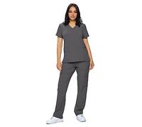 Monarch Uniforms Scrub Set - Stretchy Scrub Top and Pants, Charcoal, X-Large
