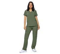 Monarch Uniforms Scrub Set - Stretchy Scrub Top and Pants, Olive Green, Medium Petite
