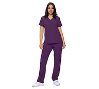 Monarch Uniforms Scrub Sets for Women - Regular and Petite Stretchy Top and Pants - Eggplant, Medium