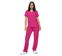 Monarch Uniforms Scrub Sets for Women - Regular and Petite Stretchy Top and Pants Set, Hot Pink, Small