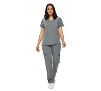 Monarch Uniforms Scrub Sets - Regular & Petite Stretchy Scrubs for Women - Set of Top & Pants, Heather Gray, X-Small Regular