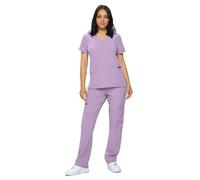 Monarch Uniforms Scrub Sets - Stretchy Scrubs for Women - Set of Top and Pants - Petite - Lavender - Medium
