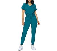 Monarch Uniforms Slim Fit Stretchy Scrubs Women's Jogger Scrub Set Slim Jogger Scrubs with Tuck-In Top for Women, Caribbean Blue, X-Large Regular