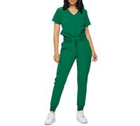 Monarch Uniforms Slim Fit Stretchy Scrubs Women's Jogger Scrub Set Slim Jogger Scrubs with Tuck-In Top for Women, Hunter Green, X-Small Petite