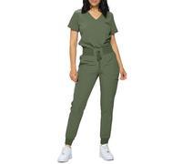 Monarch Uniforms Slim Fit Stretchy Scrubs Women's Jogger Scrub Set Slim Jogger Scrubs with Tuck-In Top for Women, Olive Green, Medium Petite