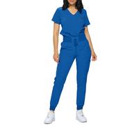 Monarch Uniforms Slim Fit Stretchy Scrubs Women's Jogger Scrub Set Slim Jogger Scrubs with Tuck-In Top for Women, Royal Blue, Small Regular