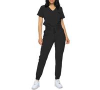 Monarch Uniforms Stretchy Scrubs Women's Jogger Scrub Set In Regular and Petite Jogger Scrubs with Tuck-In Top for Women, Black, L