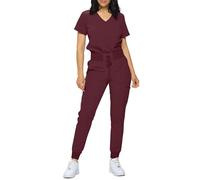 MONARCH UNIFORMS Stretchy Scrubs Women's Jogger Scrub Set with Tuck-In Top, Burgundy, Small Petite