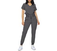 Monarch Uniforms Stretchy Scrubs Women's Jogger Scrub Set with Tuck-In Top, Charcoal, Small Petite