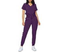 MONARCH UNIFORMS Stretchy Women's Jogger Scrub Set in Regular and Petite With Tuck-In Top, Eggplant, L Petite