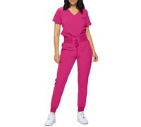 MONARCH UNIFORMS Stretchy Women's Jogger Scrub Set In Regular and Petite With Tuck-In Top, Hot Pink, Small