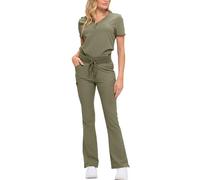 Monarch Uniforms Women’s Soft Stretch Scrub Set With Nine Pockets- V-Neck Top & High-Waisted Bootcut Pants-OLIVE-S