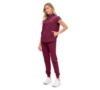 Monarch Uniforms Womens Jogger Scrub Set with Oversized Scrub Top with Mandarin Collar. Supreme Comfort Scrub Set for Women, Burgundy, Large