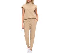 Monarch Uniforms Womens Jogger Scrub Set with Oversized Scrub Top with Mandarin Collar. Supreme Comfort Scrub Set for Women, Khaki, XS