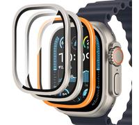 MONASAY 3 Pack Screen Protector for Apple Watch Ultra 2/1 (2024/2023/2022,49mm), Tempered Glass Film with Aluminum Alloy Frame, Military Grade Protection,Anti-Fall,Anti-Scratch,2 Titanium, 1 Kumquat