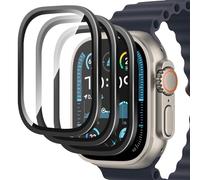 MONASAY 3 Pack Screen Protector for Apple Watch Ultra 2/1 (2024/2023/2022,49mm), Tempered Glass Film with Aluminum Alloy Frame, Military Grade Protection,Anti- Fall,Anti-Scratch,Black